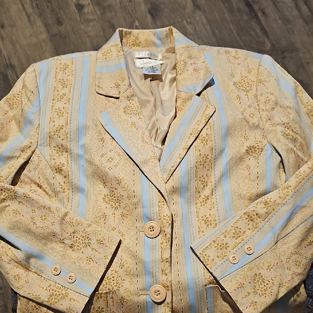 JohnPaulRichard Blazer 80s Tan Blue Vintage Patterned Floral Greenery Boho 8p